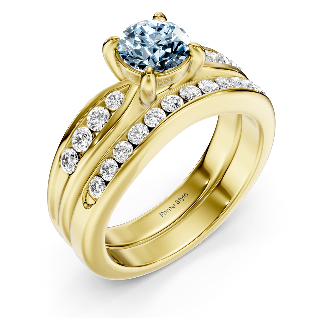 1.55-4.55 CT Round Cut Fancy Blue Diamonds - Bridal Set - Primestyle.com