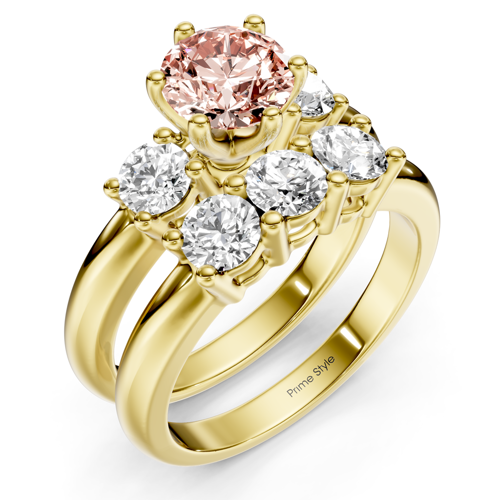 2.00-5.00 CT Round Cut Fancy Pink Diamonds - Bridal Set