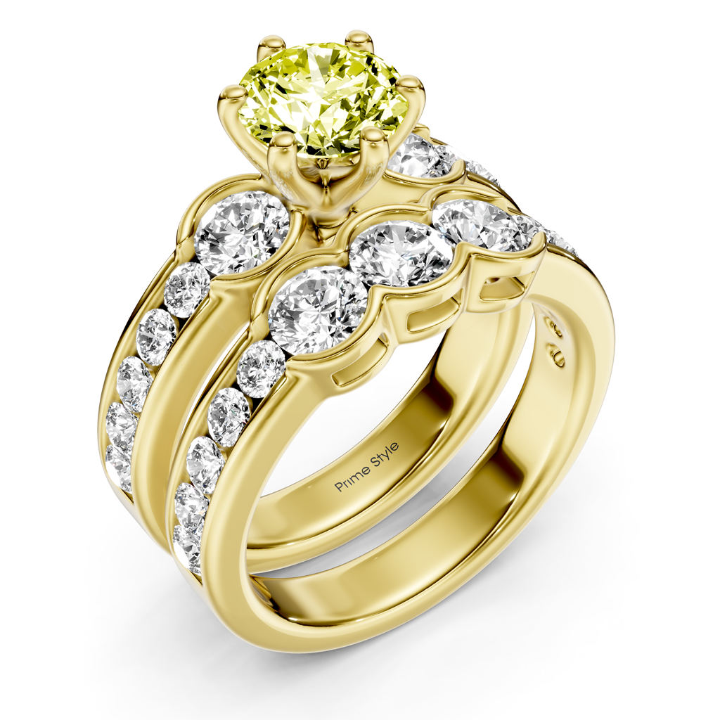 2.95-5.95 CT Round Cut Fancy Yellow Diamonds - Bridal Set