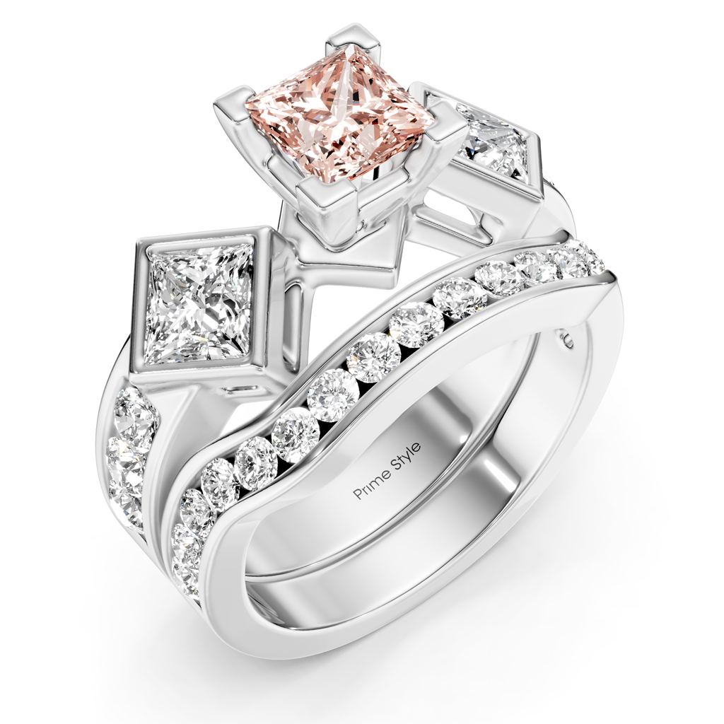 2.65-5.65 CT Princess &amp; Round Cut Fancy Pink Diamonds - Bridal Set