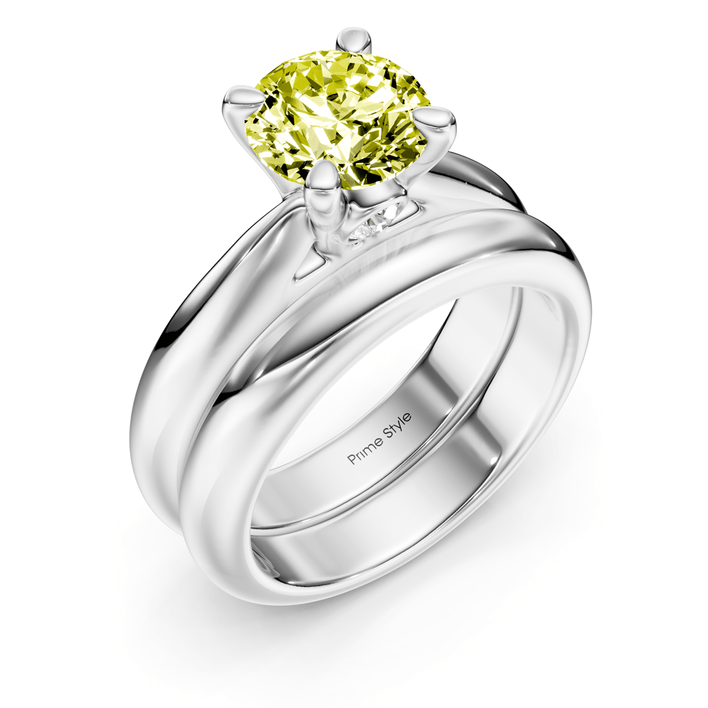1.10-4.10 CT Round Cut Fancy Yellow Diamonds - Bridal Set