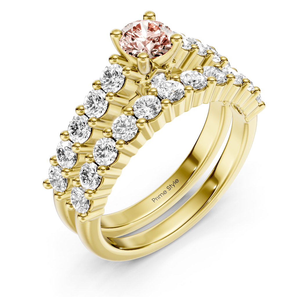 1.75-4.75 CT Round Cut Fancy Pink Diamonds - Bridal Set