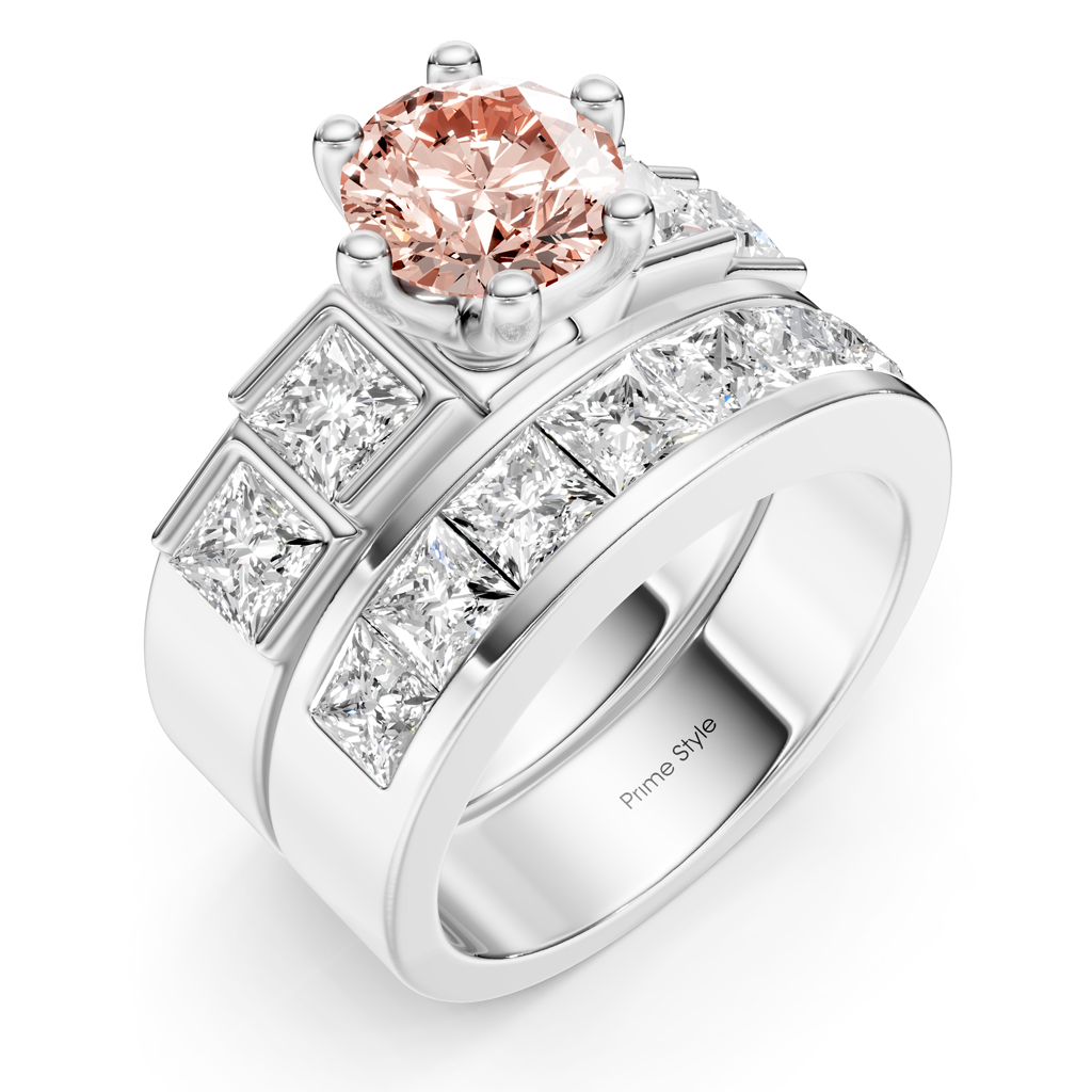 3.00-6.00 CT Princess &amp; Round Cut Fancy Pink Diamonds - Bridal Set