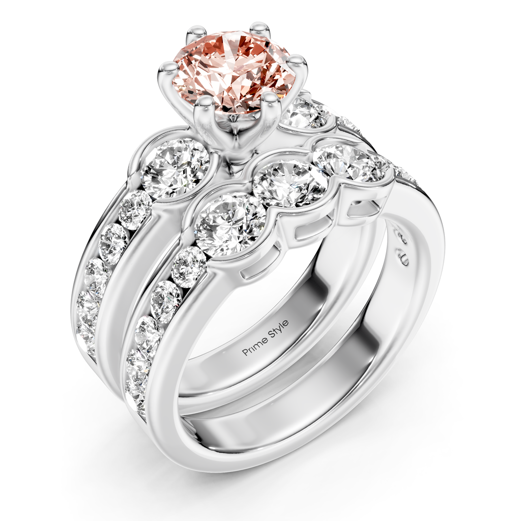 2.95-5.95 CT Round Cut Fancy Pink Diamonds - Bridal Set