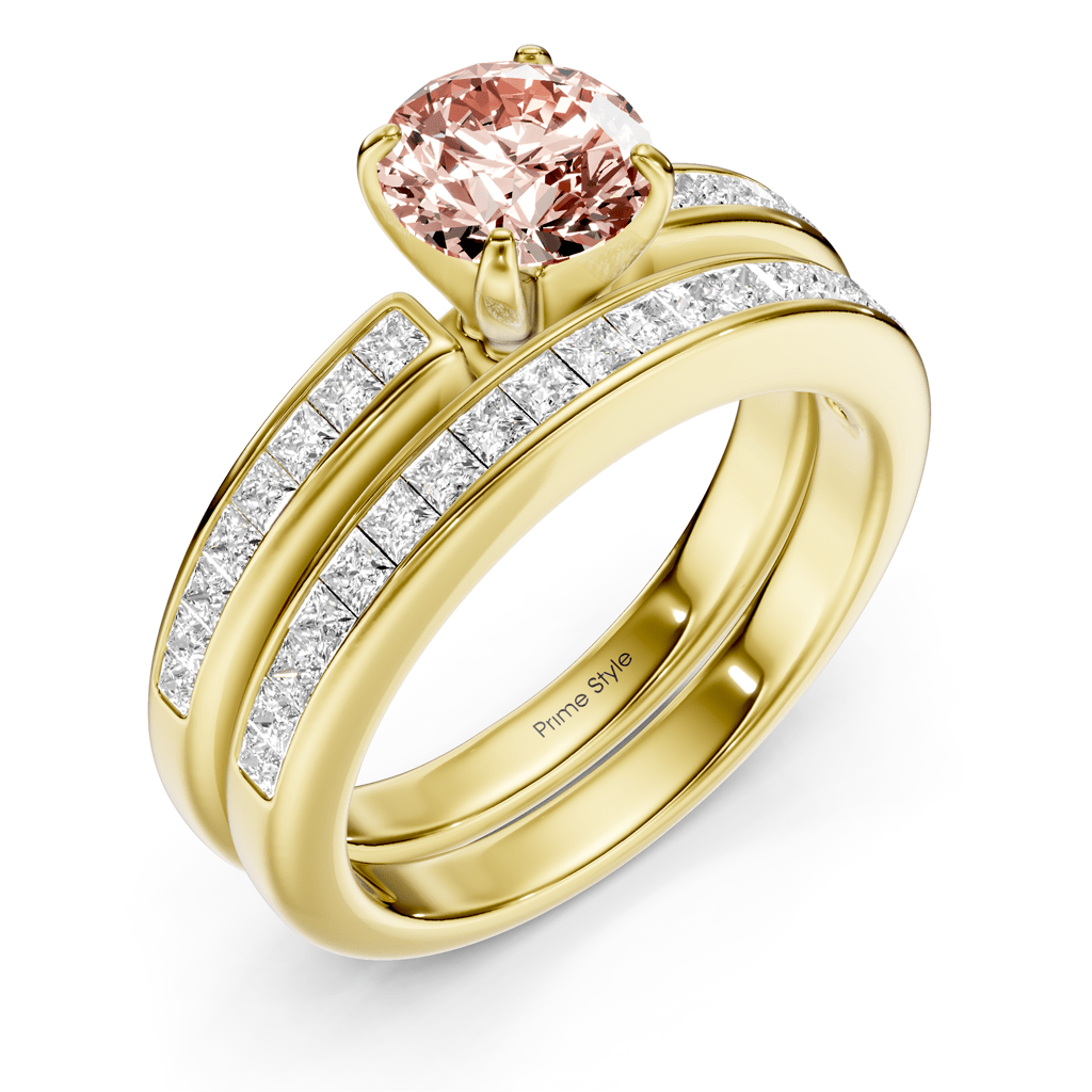 1.85-4.85 CT Princess &amp; Round Cut Fancy Pink Diamonds - Bridal Set - Primestyle.com