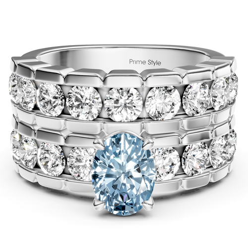 3.25-6.25 CT Oval & Round Cut Fancy Blue Diamonds - Bridal Set