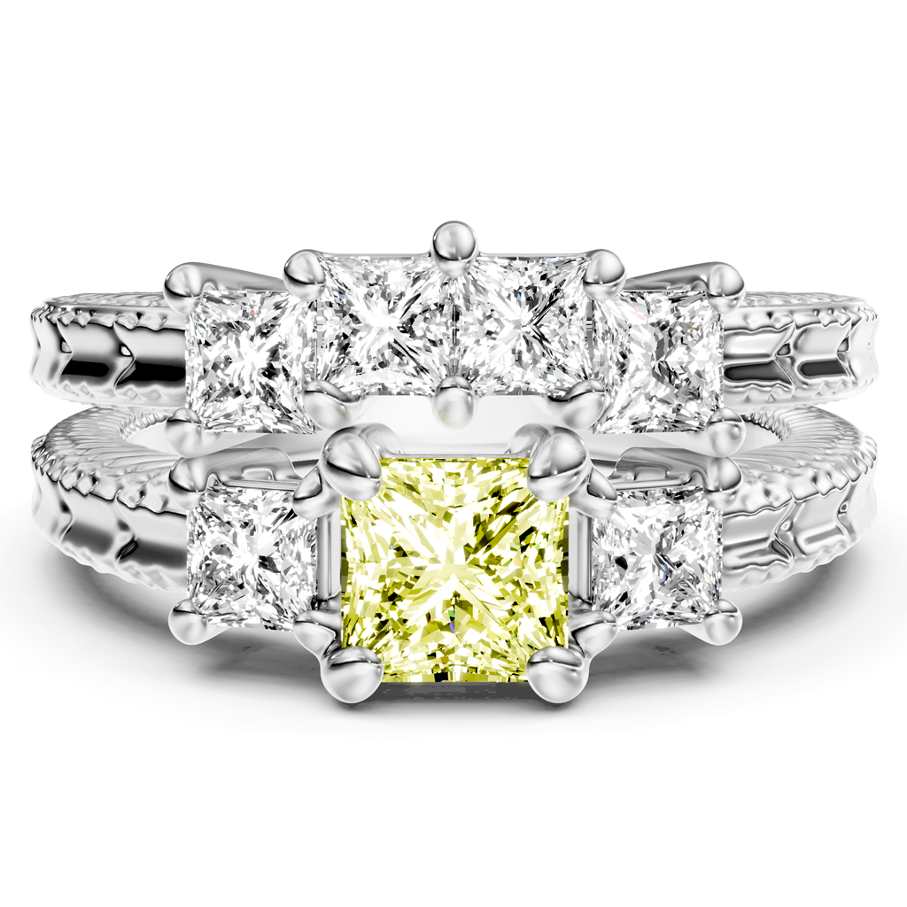 2.25-5.25 CT Princess Cut Fancy Yellow Diamonds - Bridal Set