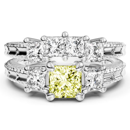 2.25-5.25 CT Princess Cut Fancy Yellow Diamonds - Bridal Set