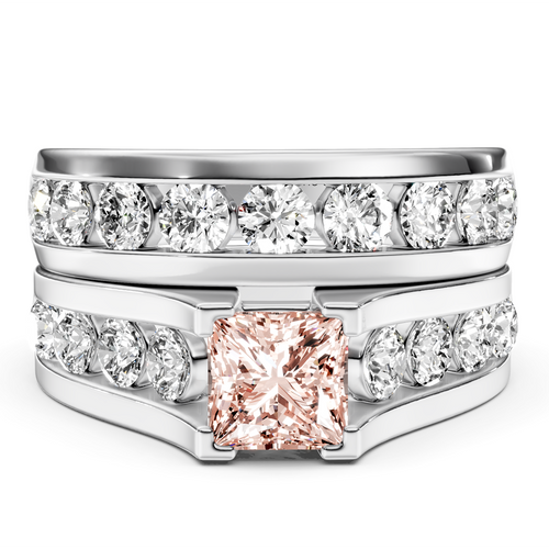 2.80-5.80 CT Princess & Round Cut Fancy Pink Diamonds - Bridal Set