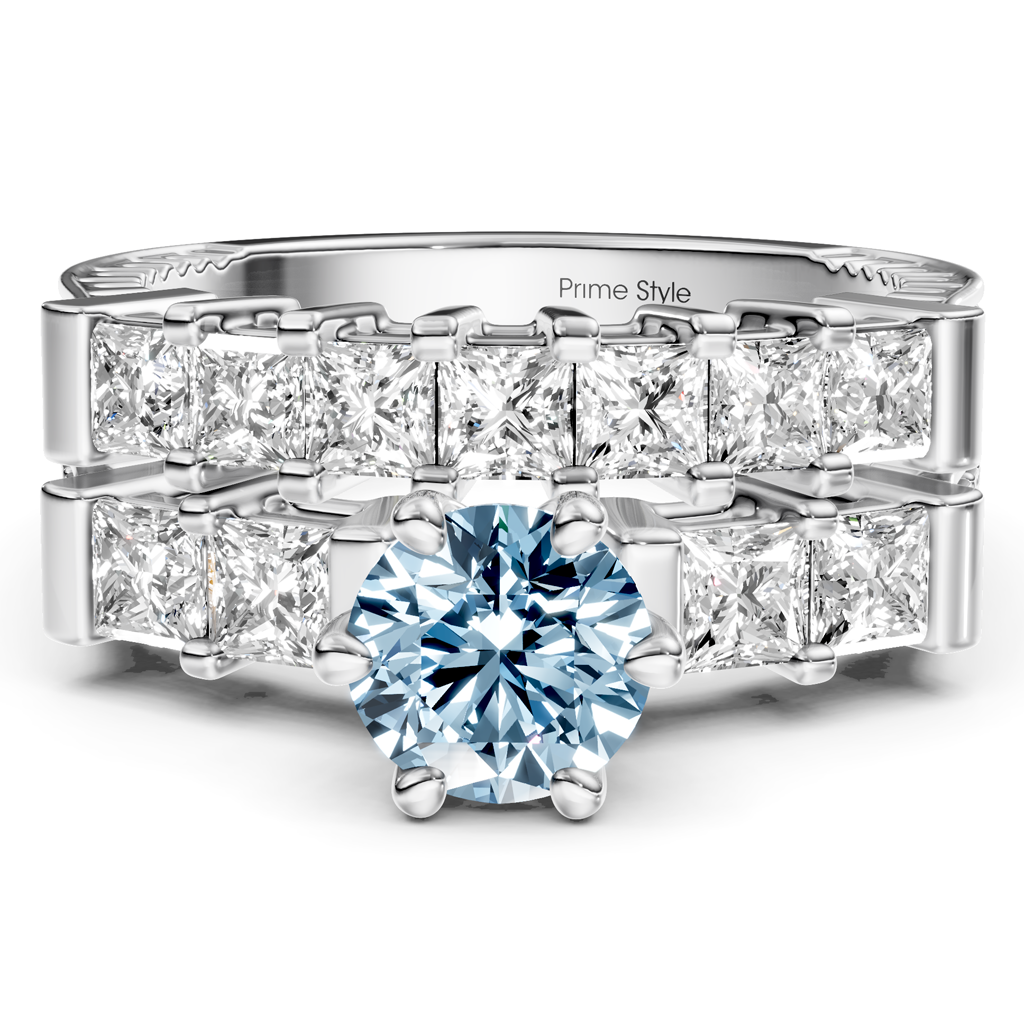 2.40-5.40 CT Princess Cut Fancy Blue Diamonds - Bridal Set