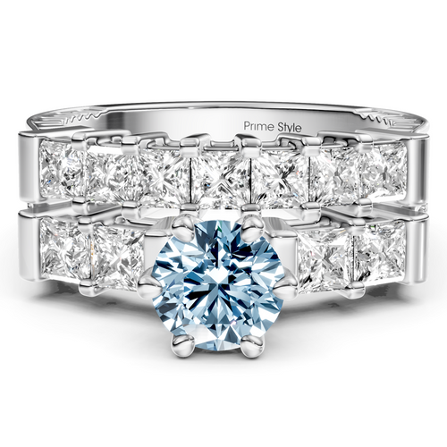 2.40-5.40 CT Princess Cut Fancy Blue Diamonds - Bridal Set