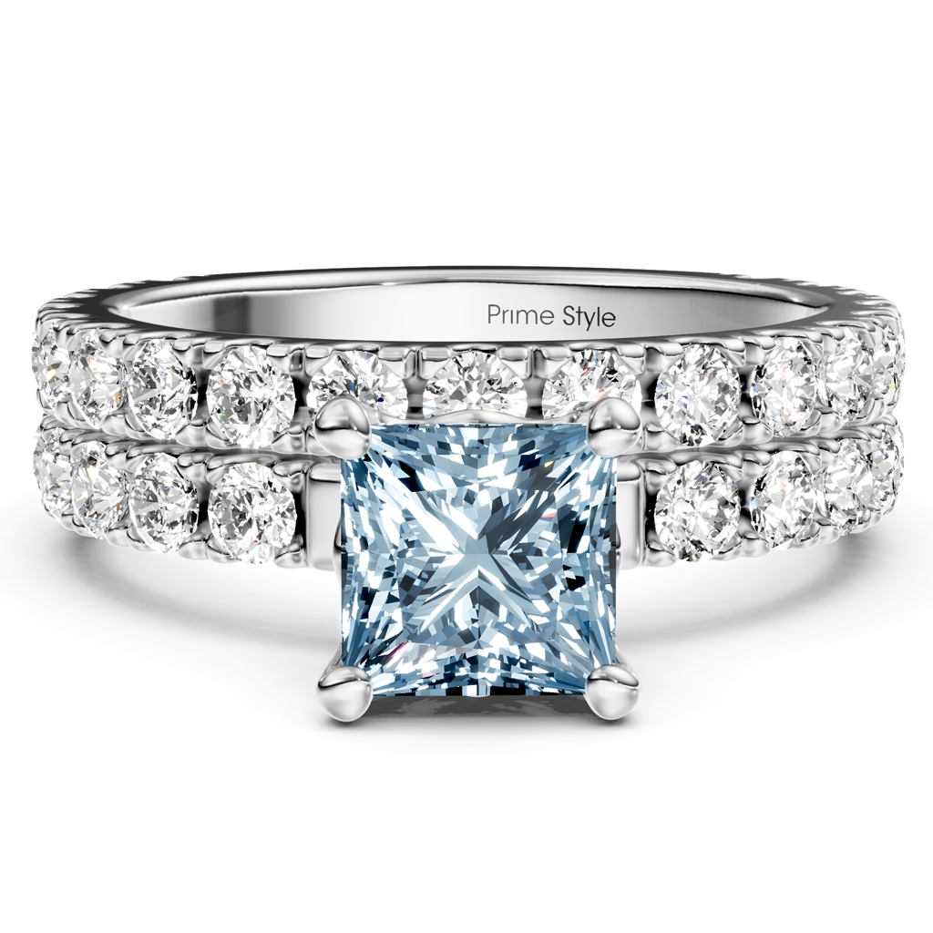 2.40-5.40 CT Princess &amp; Round Cut Fancy Blue Diamonds - Bridal Set