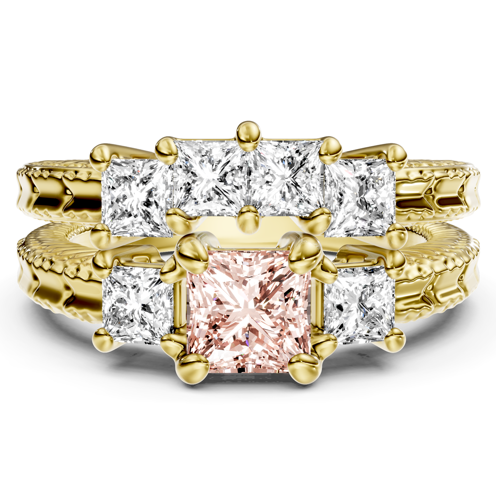2.25-5.25 CT Princess Cut Fancy Pink Diamonds - Bridal Set