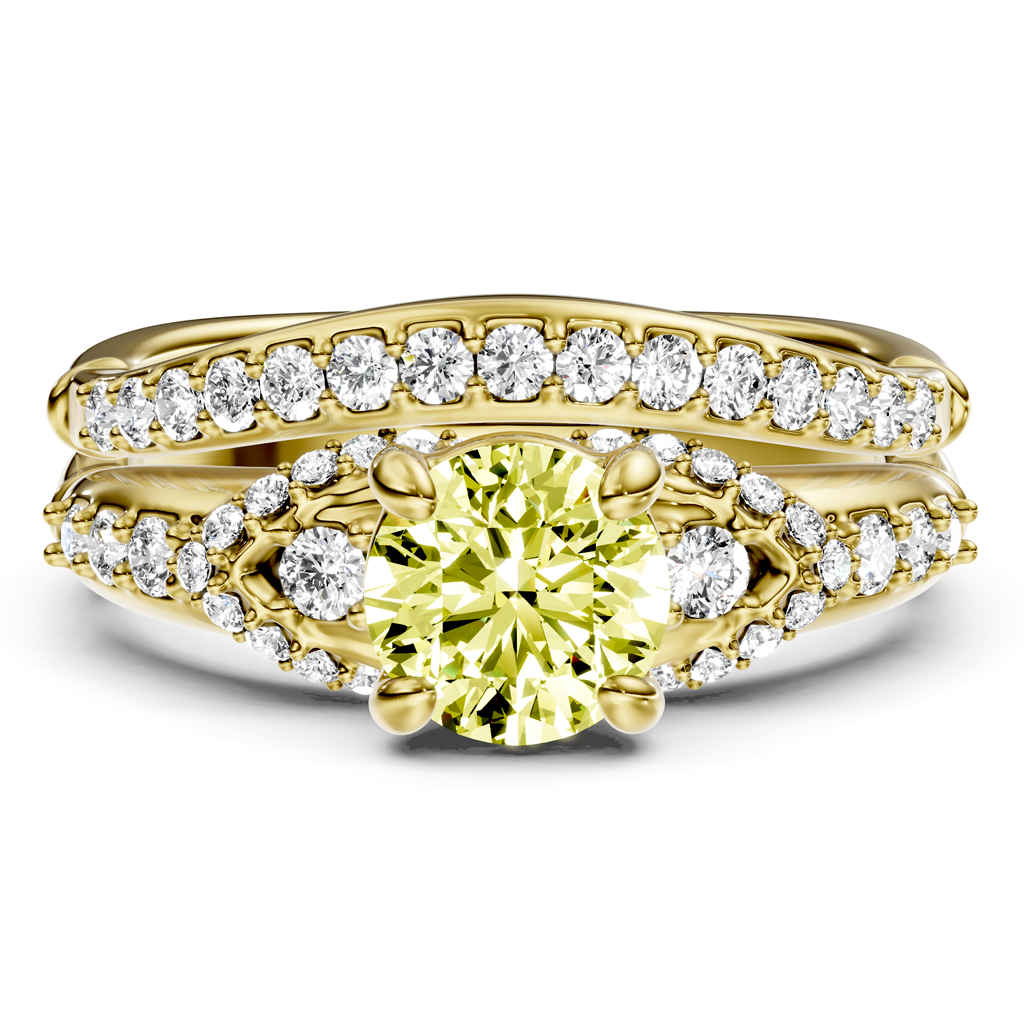 1.50-4.50 CT Round Cut Fancy Yellow Diamonds - Bridal Set