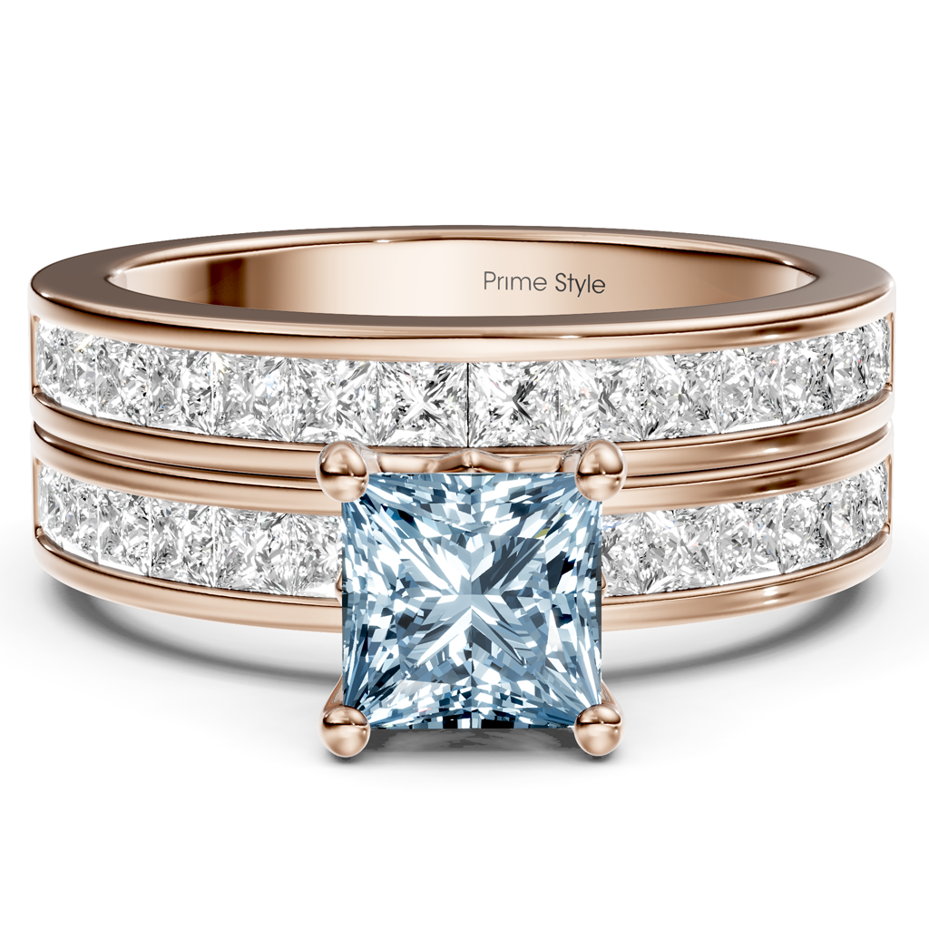 2.75-5.75 CT Princess Cut Fancy Blue Diamonds - Bridal Set