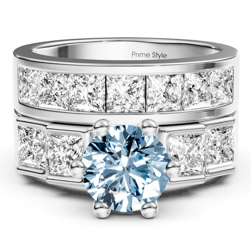 3.00-6.00 CT Princess & Round Cut Fancy Blue Diamonds - Bridal Set