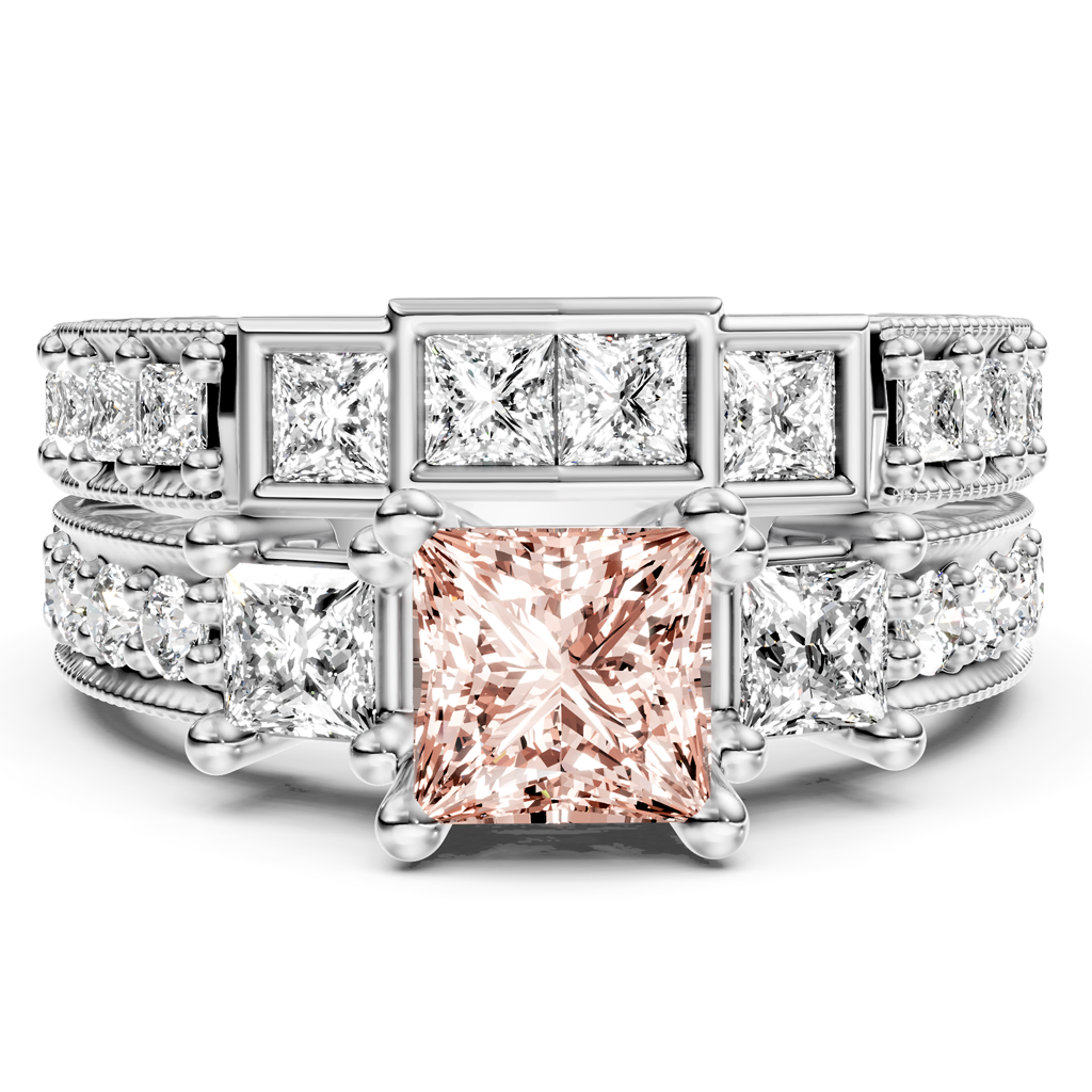 2.50-5.50 CT Princess &amp; Round Cut Fancy Pink Diamonds - Bridal Set