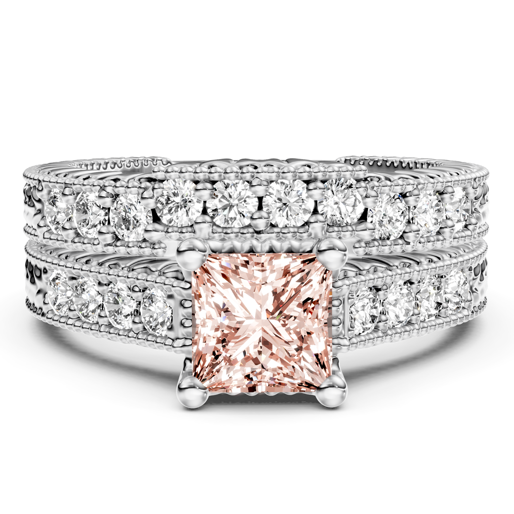 1.65-4.65 CT Princess &amp; Round Cut Fancy Pink Diamonds - Bridal Set