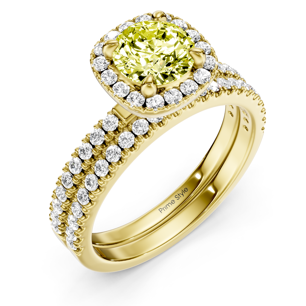 1.65-4.65 CT Round Cut Fancy Yellow Diamonds - Bridal Set