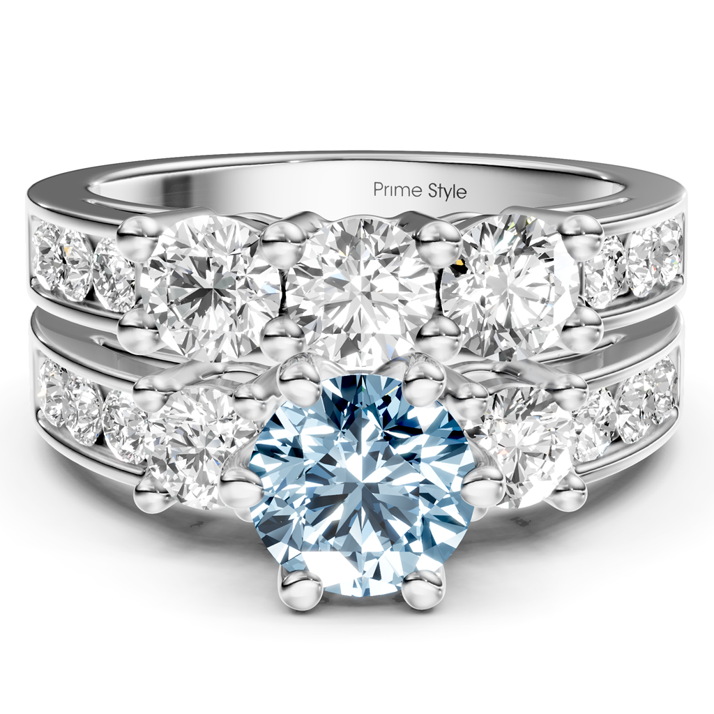 2.80-5.80 CT Princess &amp; Round Cut Fancy Blue Diamonds - Bridal Set