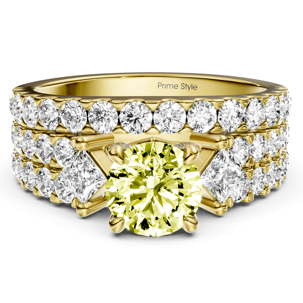 2.55-5.55 CT Princess &amp; Round Cut Fancy Yellow Diamonds - Bridal Set