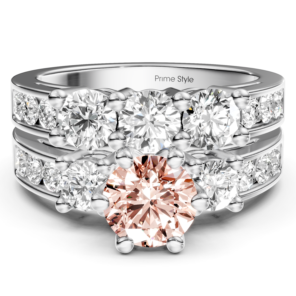 2.80-5.80 CT Princess &amp; Round Cut Fancy Pink Diamonds - Bridal Set