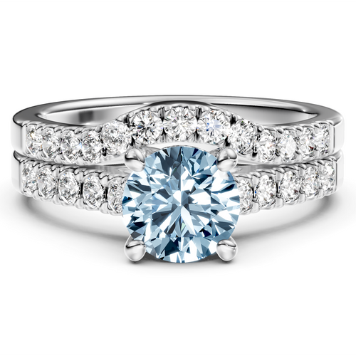 1.55-4.55 CT Princess & Round Cut Fancy Blue Diamonds - Bridal Set