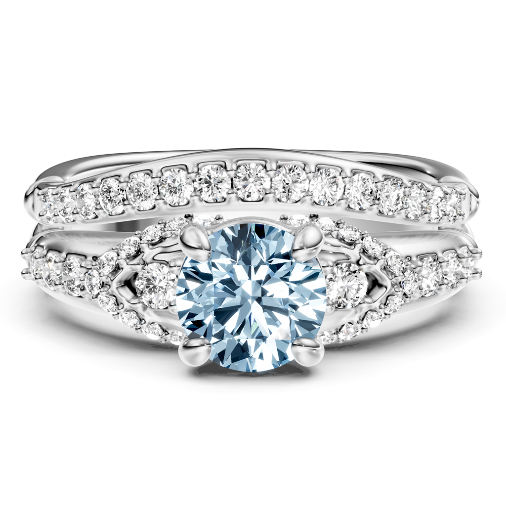 1.50-4.50 CT Round Cut Fancy Blue Diamonds - Bridal Set