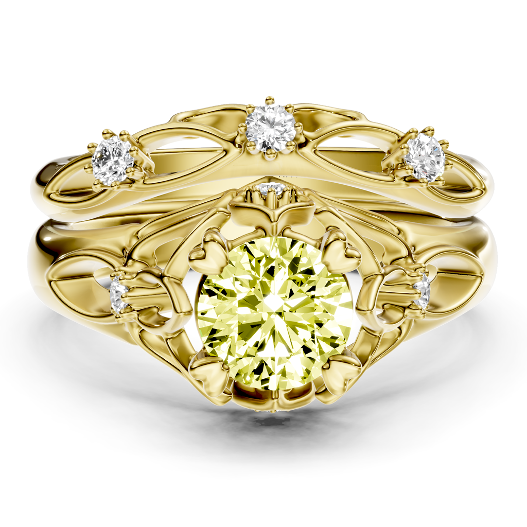 1.20-4.20 CT Round Cut Fancy Yellow Diamonds - Bridal Set