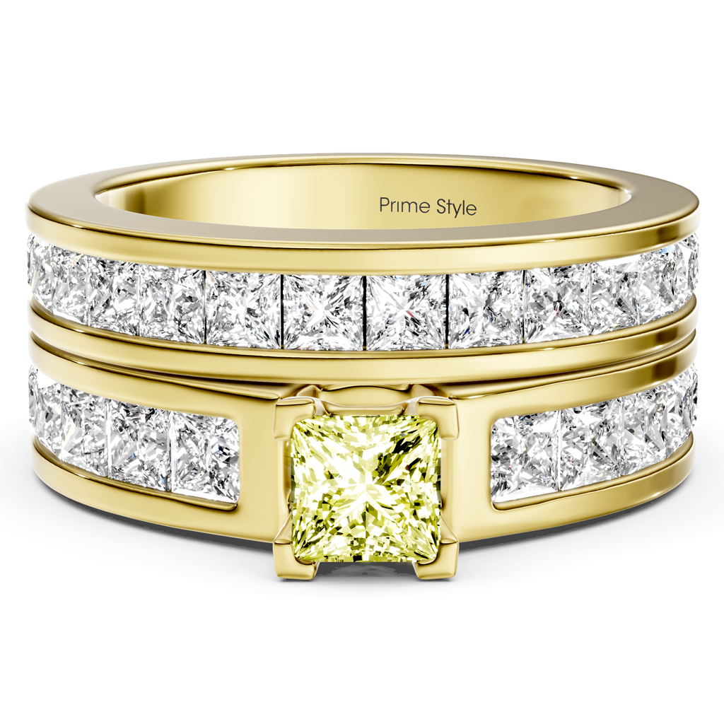 2.80-5.80 CT Princess Cut Fancy Yellow Diamonds - Bridal Set