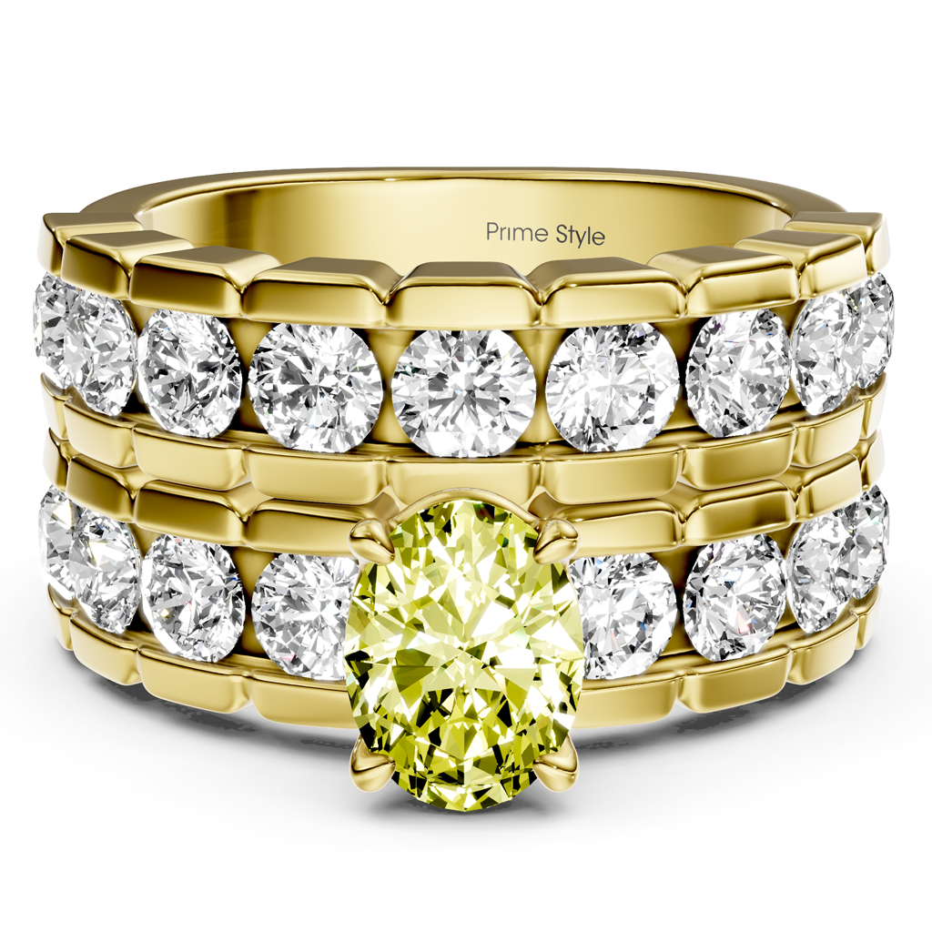 3.25-6.25 CT Oval &amp; Round Cut Fancy Yellow Diamonds - Bridal Set