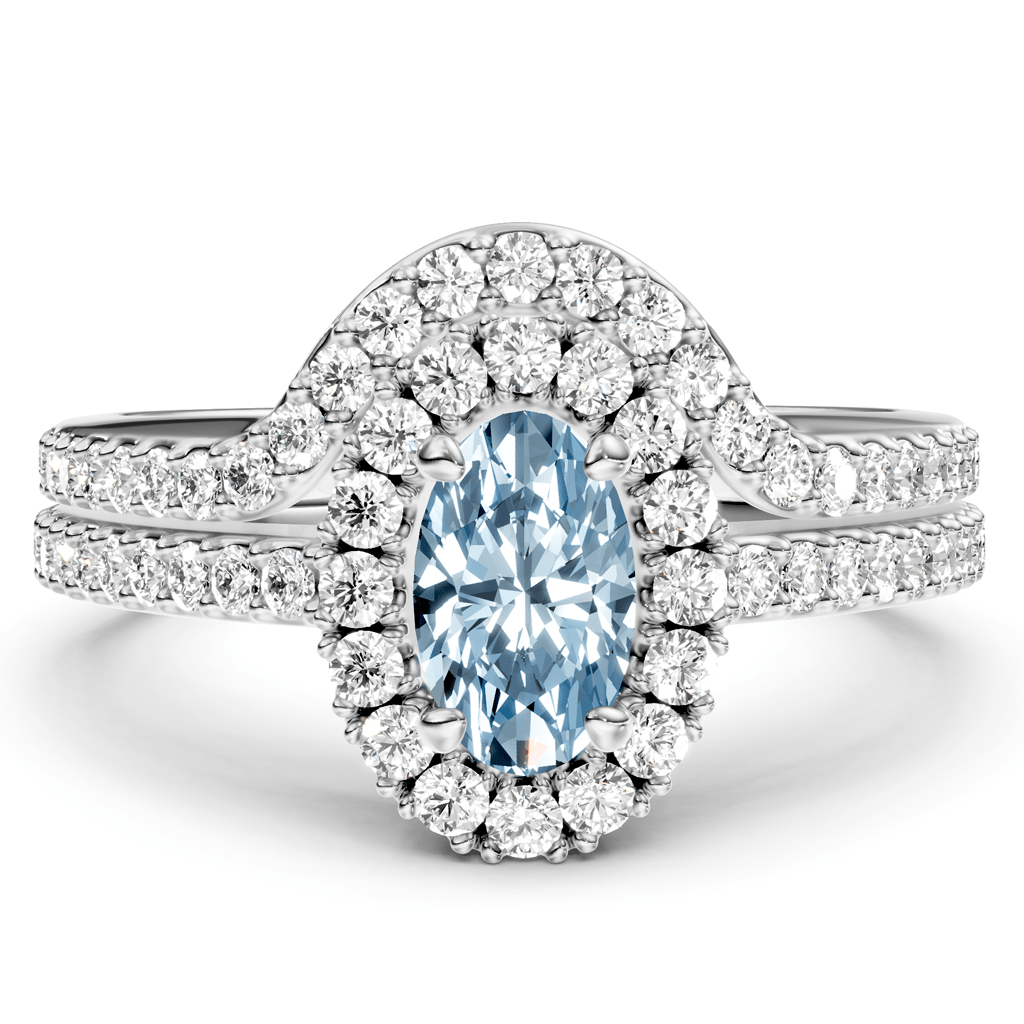 1.75-4.75 CT Oval &amp; Round Cut Fancy Blue Diamonds - Bridal Set - Primestyle.com