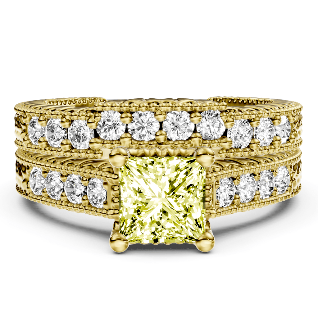 1.65-4.65 CT Princess & Round Cut Fancy Yellow Diamonds - Bridal Set