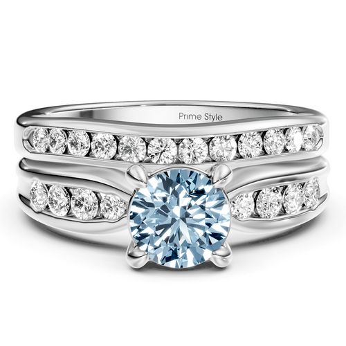 1.55-4.55 CT Round Cut Fancy Blue Diamonds - Bridal Set - Primestyle.com