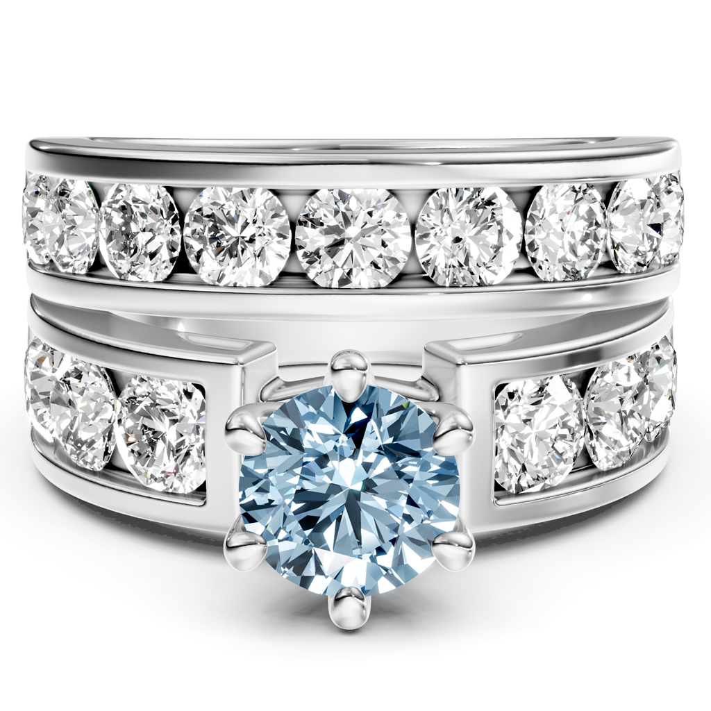 3.85-6.85 CT Round Cut Fancy Blue Diamonds - Bridal Set