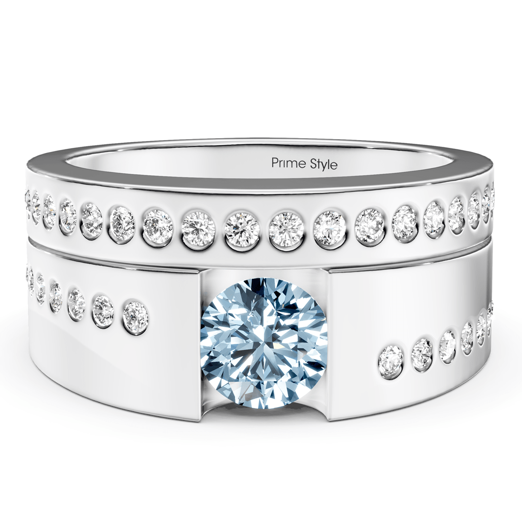 1.45-4.45 CT Round Cut Fancy Blue Diamonds - Bridal Set - Primestyle.com