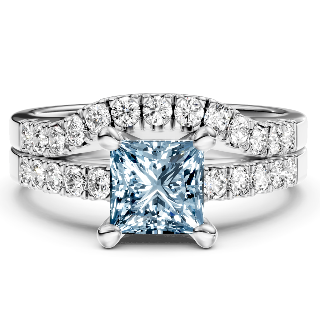 1.55-4.55 CT Princess &amp; Round Cut Fancy Blue Diamonds - Bridal Set