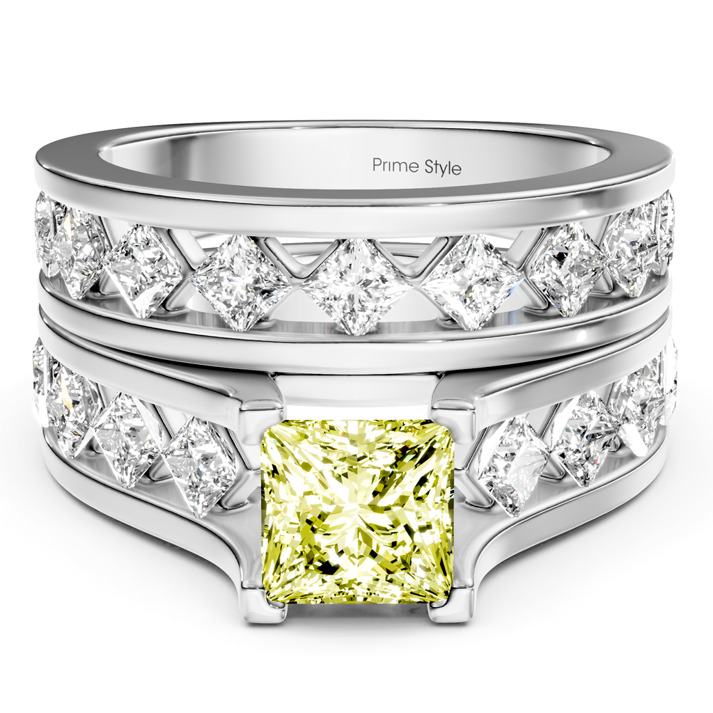 2.70-5.70 CT Princess Cut Fancy Yellow Diamonds - Bridal Set