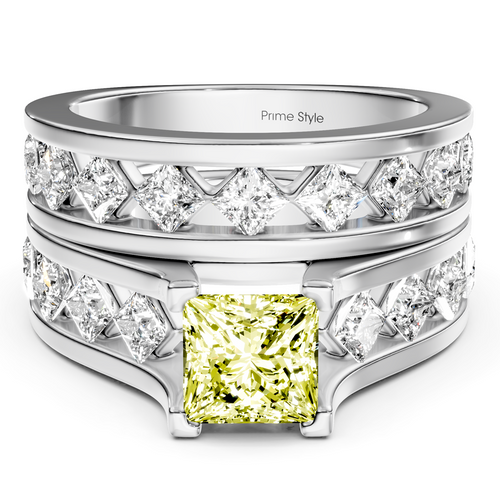 2.70-5.70 CT Princess Cut Fancy Yellow Diamonds - Bridal Set