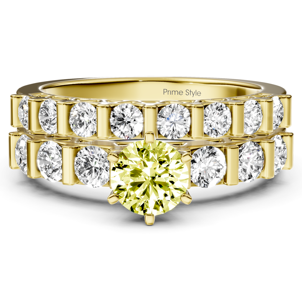 2.10-5.10 CT Round Cut Fancy Yellow Diamonds - Bridal Set