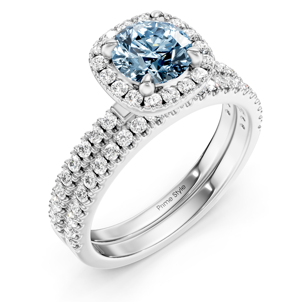 1.65-4.65 CT Round Cut Fancy Blue Diamonds - Bridal Set