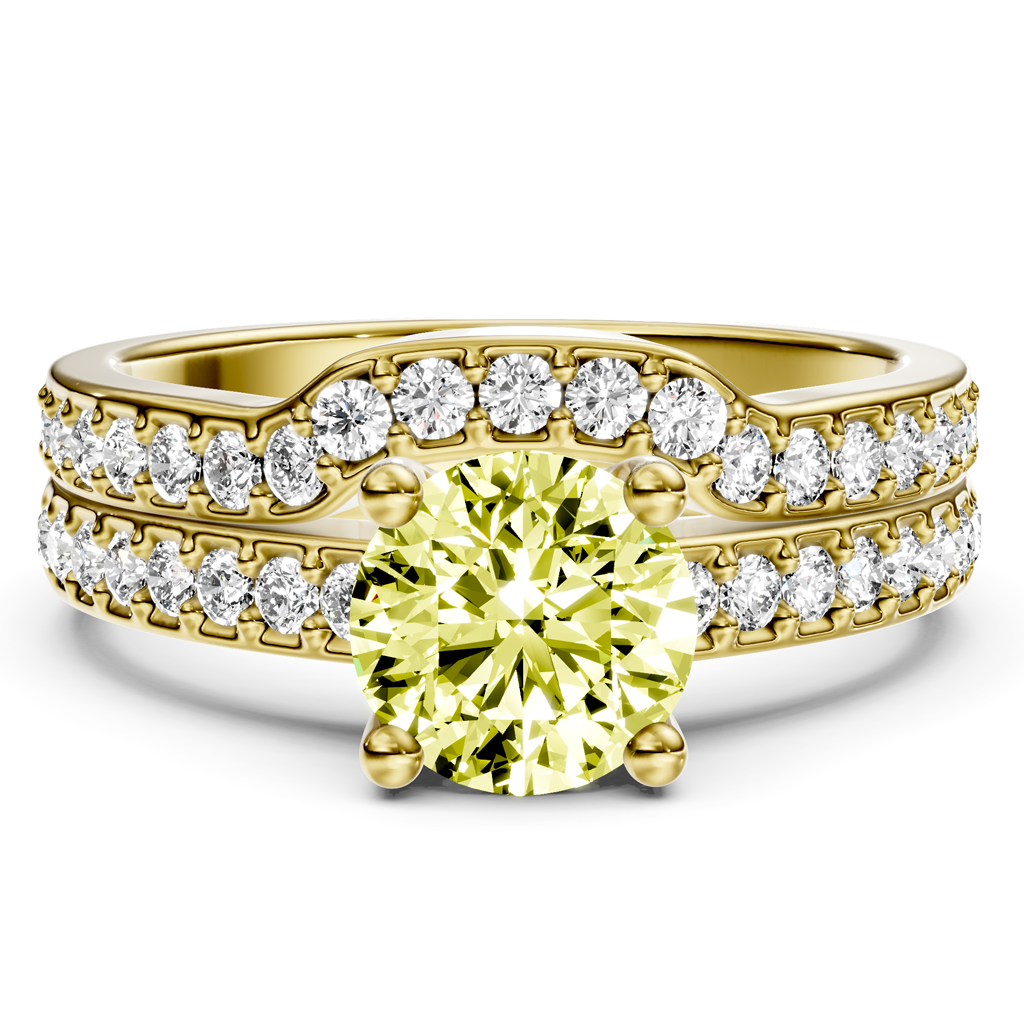 1.50-4.50 CT Round Cut Fancy Yellow Diamonds - Bridal Set