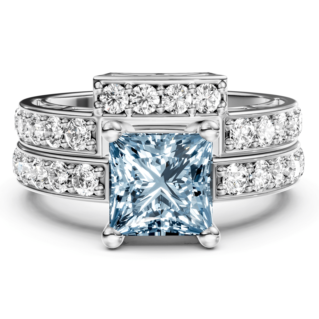 2.10-5.10 CT Princess &amp; Round Cut Fancy Blue Diamonds - Bridal Set - Primestyle.com