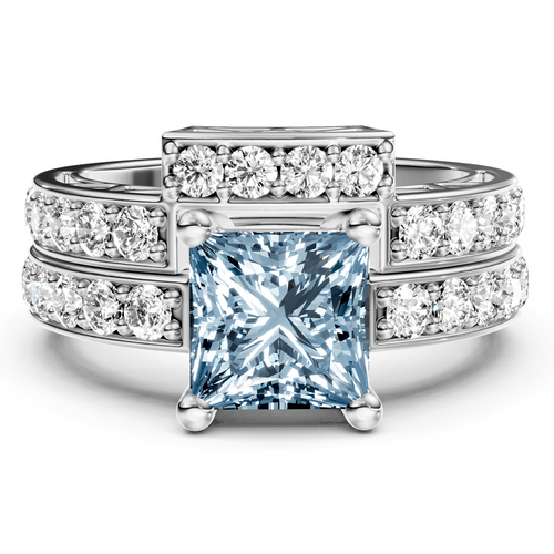 2.10-5.10 CT Princess & Round Cut Fancy Blue Diamonds - Bridal Set - Primestyle.com