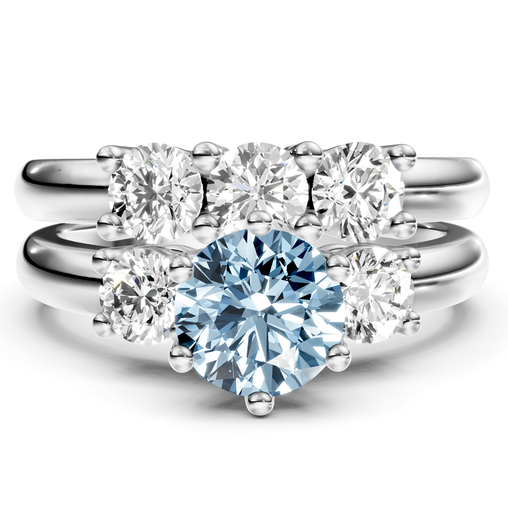 2.00-5.00 CT Round Cut Fancy Blue Diamonds - Bridal Set