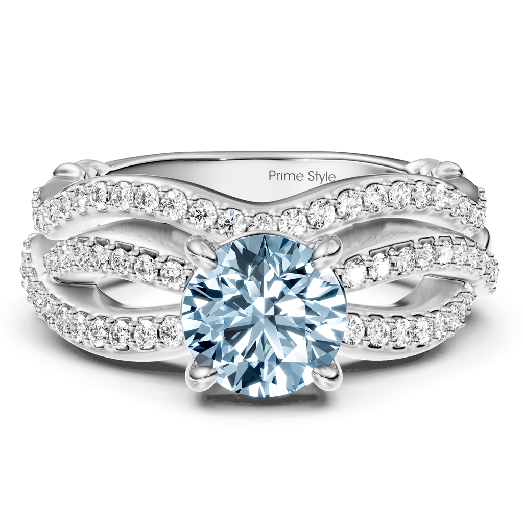 1.35-4.35 CT Round Cut Fancy Blue Diamonds - Bridal Set