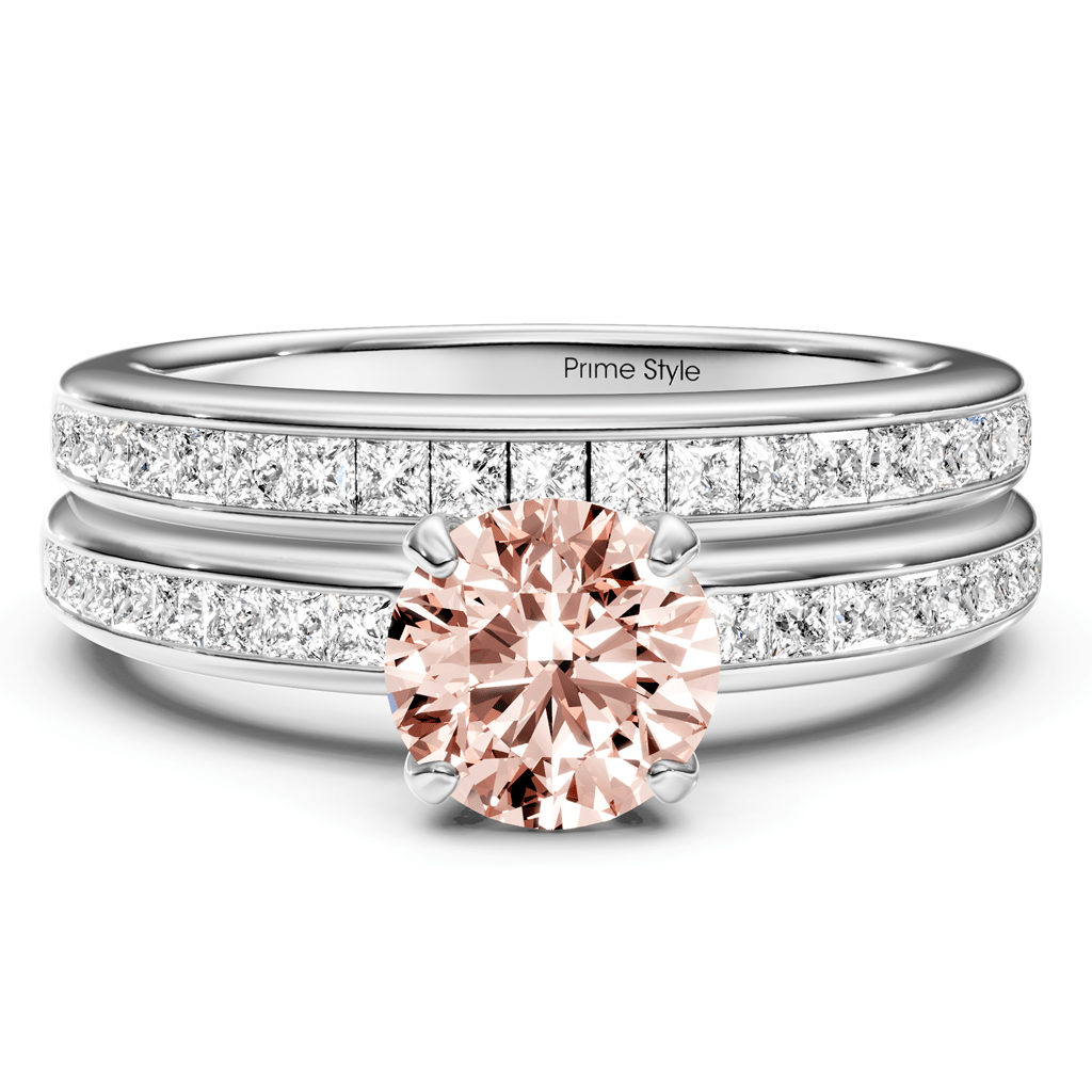1.85-4.85 CT Princess & Round Cut Fancy Pink Diamonds - Bridal Set