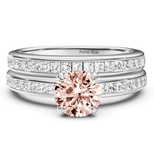 1.85-4.85 CT Princess & Round Cut Fancy Pink Diamonds - Bridal Set - Primestyle.com