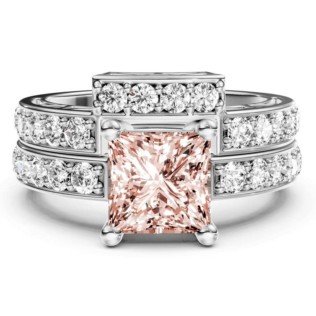 2.10-5.10 CT Princess & Round Cut Fancy Pink Diamonds - Bridal Set