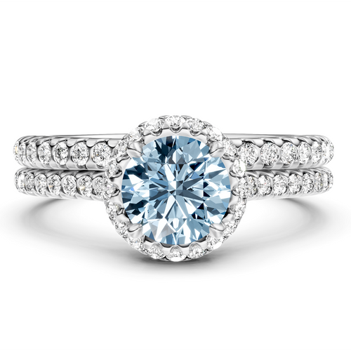 1.50-4.50 CT Round Cut Fancy Blue Diamonds - Bridal Set